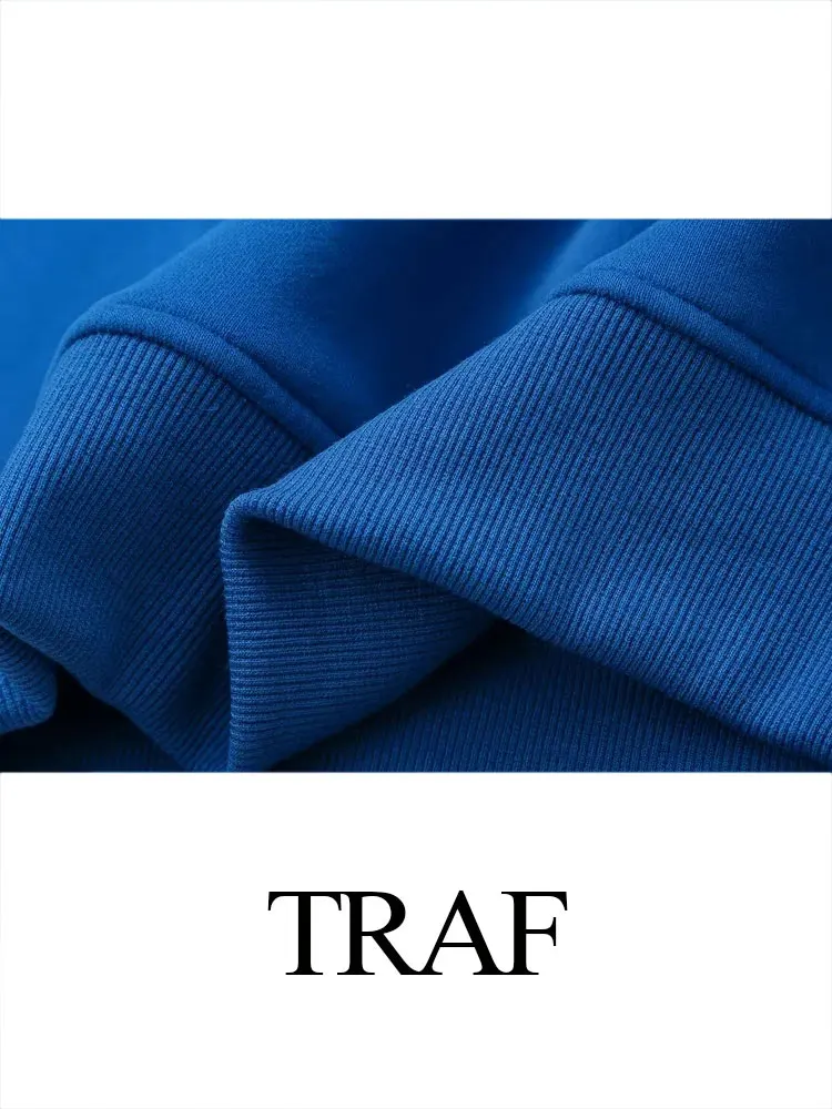 TRAF 2024 Spring New Women's Sports Pullover Round Neck Loose Long Sleeves Letter Print Blue Woman Sweatshirt Wild Streetwear 6