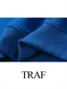 TRAF 2024 Spring New Women's Sports Pullover Round Neck Loose Long Sleeves Letter Print Blue Woman Sweatshirt Wild Streetwear 6