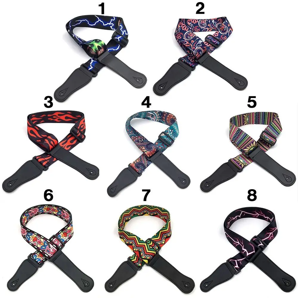 Multi-Farbe Gitarre Strap Einstellbare Gitarre Gürtel Bunte Druck Nylon Gitarre Straps Bass Akustische Elektrische Gitarre Zubehör – Detail 3
