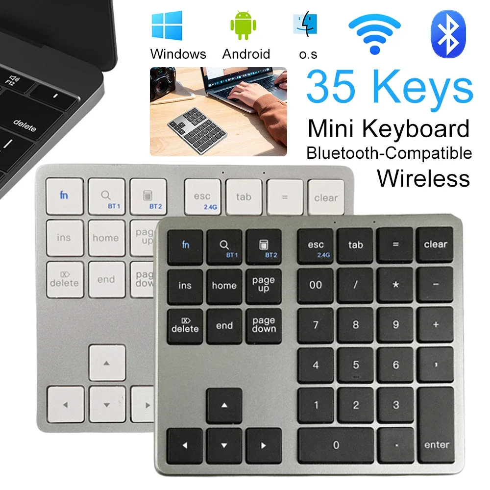 2.4G Bluetooth Number Pad Ultra-thin Wireless Numpad USB Rechargeable ...