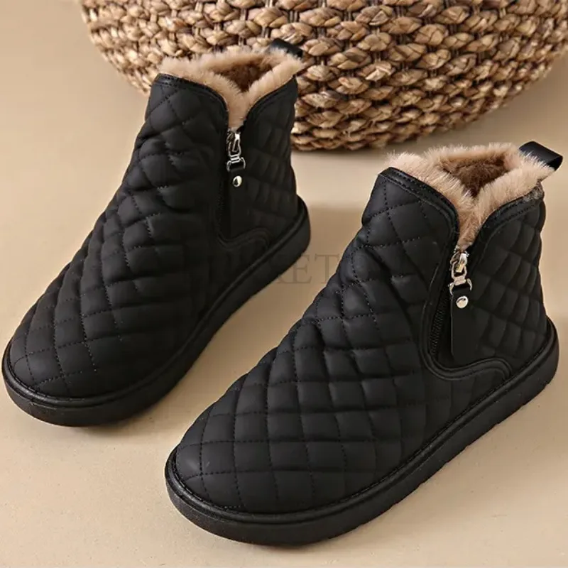 

Women Ankle Boots Winter Spring Warm Thick Soled Snow Boots Solid Color Zipper Fleeces Shoes 2023 Height Increasing Plush Shoes
