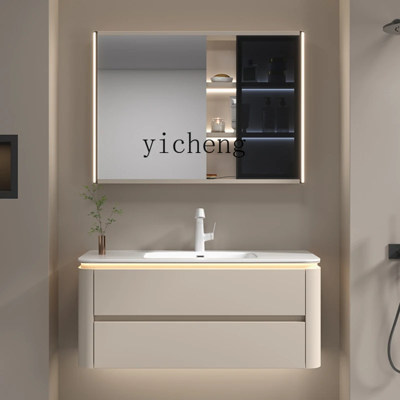 

Solid Wood Smart Bathroom Cabinet Rounded Ceramic Whole Washbin Washbasin Cabinet Combination Washstand