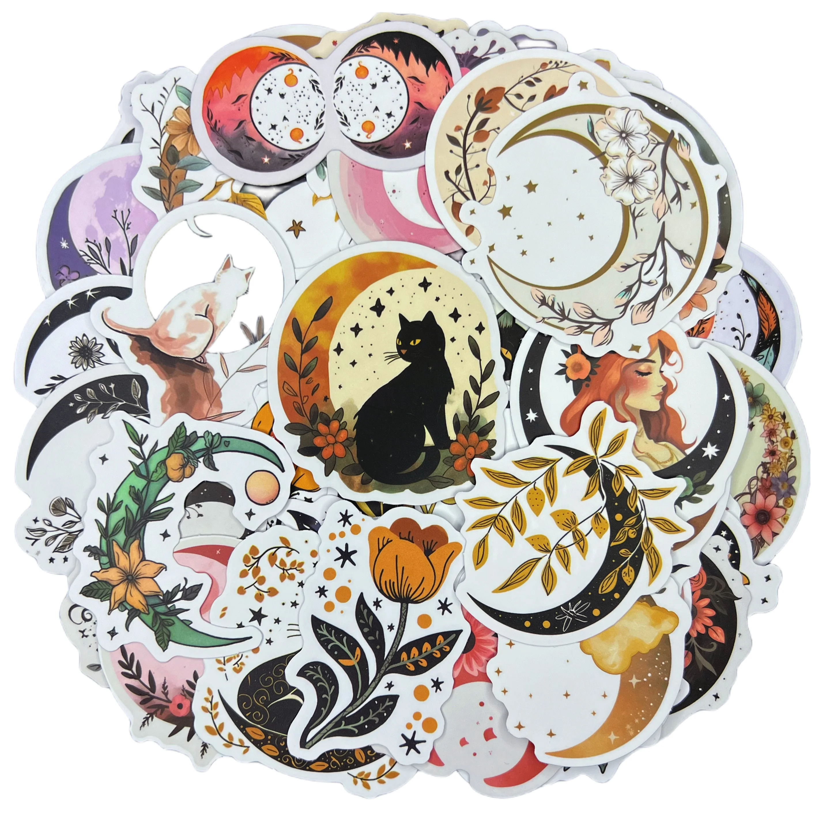 

10/30/50Pcs Moon Flower Waterproof Graffiti Sticker Aesthetic Decorative Luggage Laptop Cup Phone Guitar Scrapbook Kids Stickers