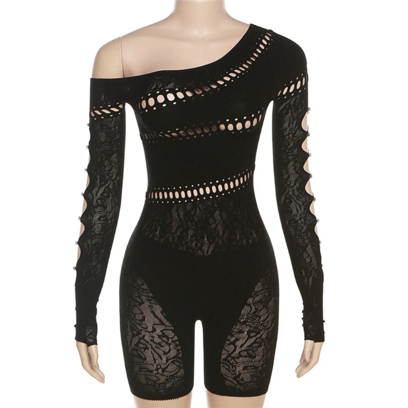 Women See Through Bodycon Jumpsuit Sheer Mesh Clubwear Jumpsuit Rompers Shorts