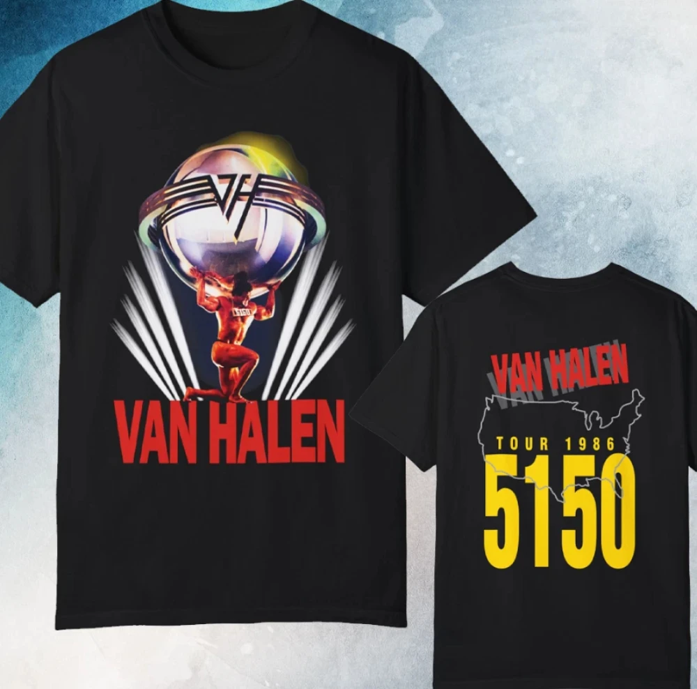 Retro Commemorative Retro Van Halen Band 5150 Tour Doppelseitiges T-Shirt – Street Fashion Fan-T-Shirt mit bedrucktem Muster