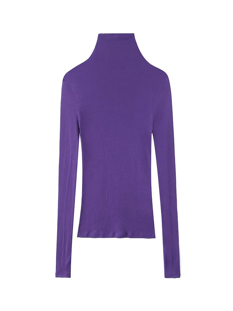 Women Turtleneck Shirts Tops Solid Long Sleeve Blouses Female Spring Autumn Half Transparent  Elegant Stretchy Fashion T-shirt