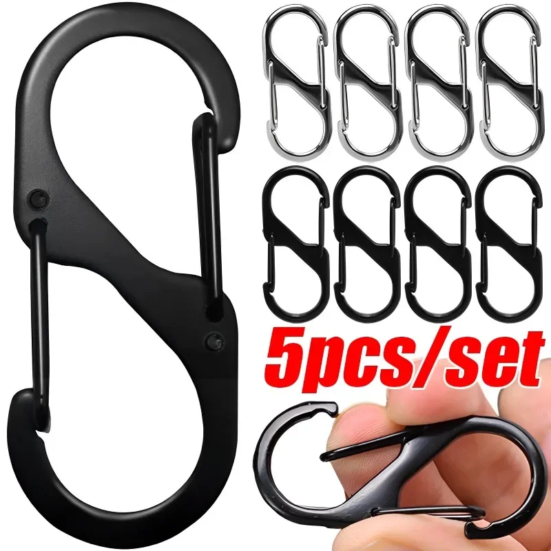 5Pcs S tipo moschettone in lega di zinco con serratura Mini portachiavi gancio antifurto zaino da campeggio all'aperto fibbia accessori con serratura a chiave