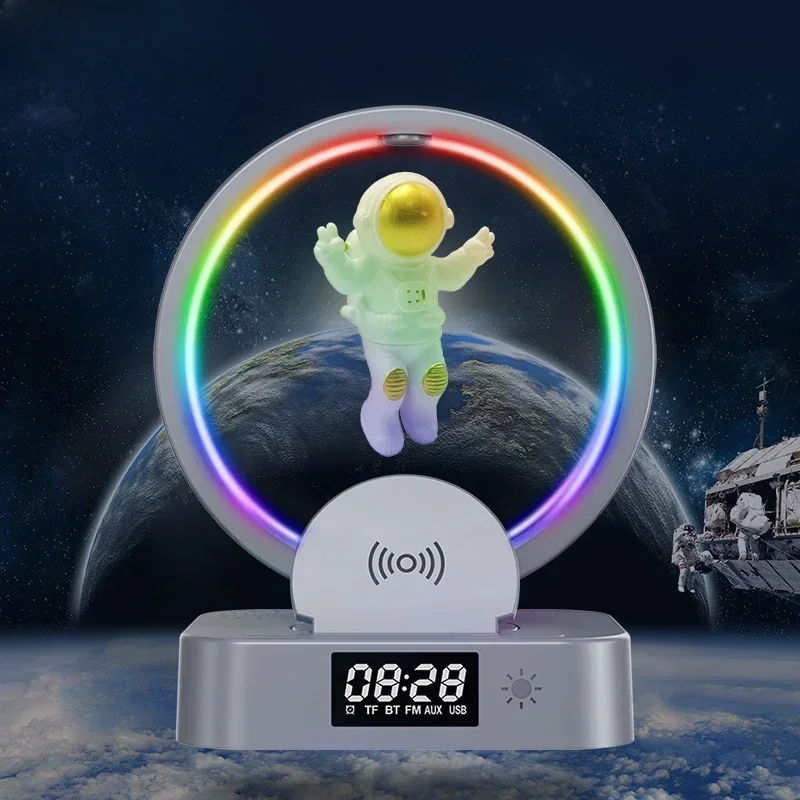 ZIHOTLE Magnetic Levitating Bluetooth Speaker Floating Astronaut Speakers Sound Box with LED Light Show Wireless Charger