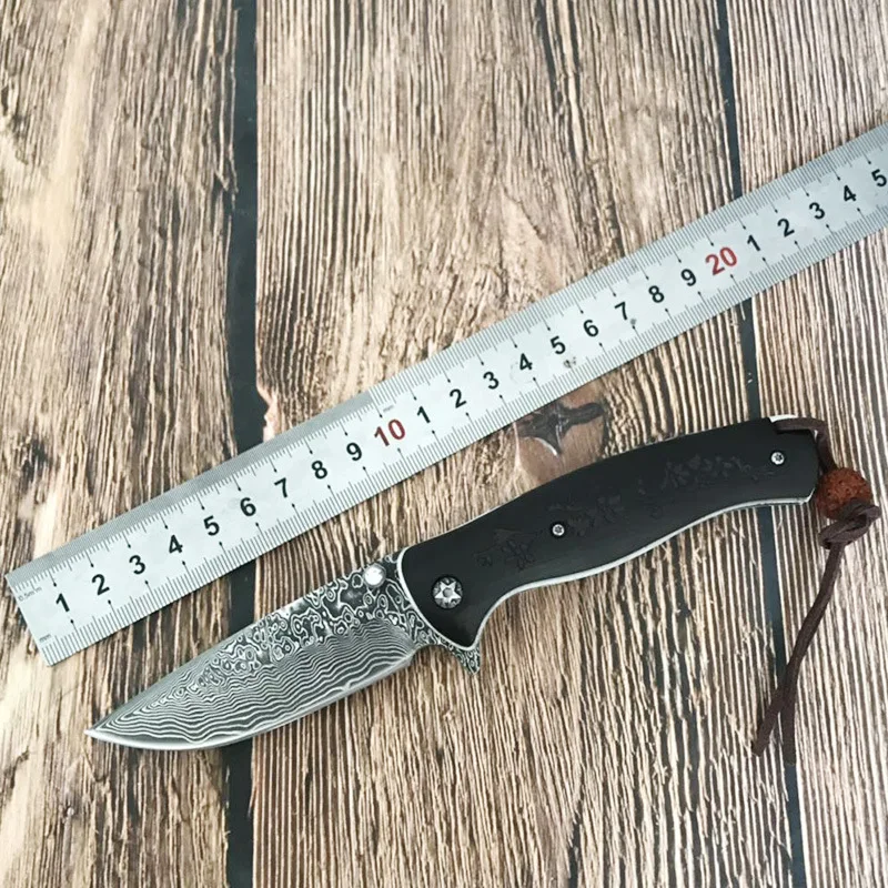 

Outdoor Camping Knife Varved Wooden Handle Damascus Folding Knife Gift Collection Knife Top Grade Boutique Knife handmade