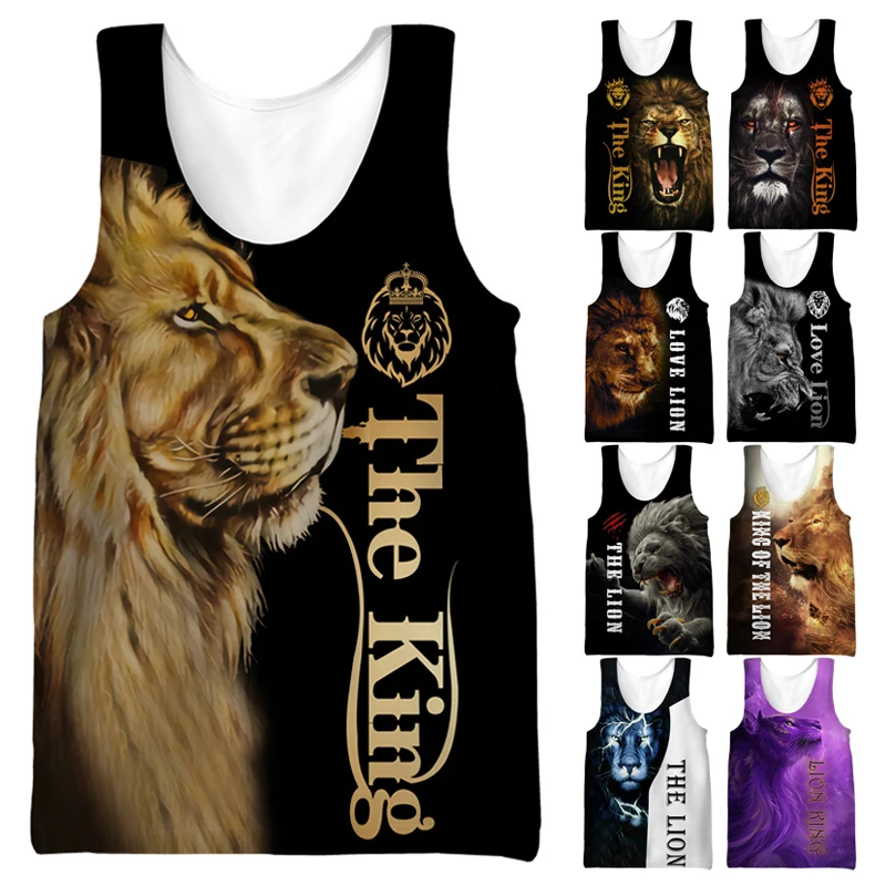 2023 New Summer Men'S Lion Canotte Animal 3D Stampato Senza Maniche Cool Vest Unisex Fashion Casual Harajuku Streetwear Abbigliamento