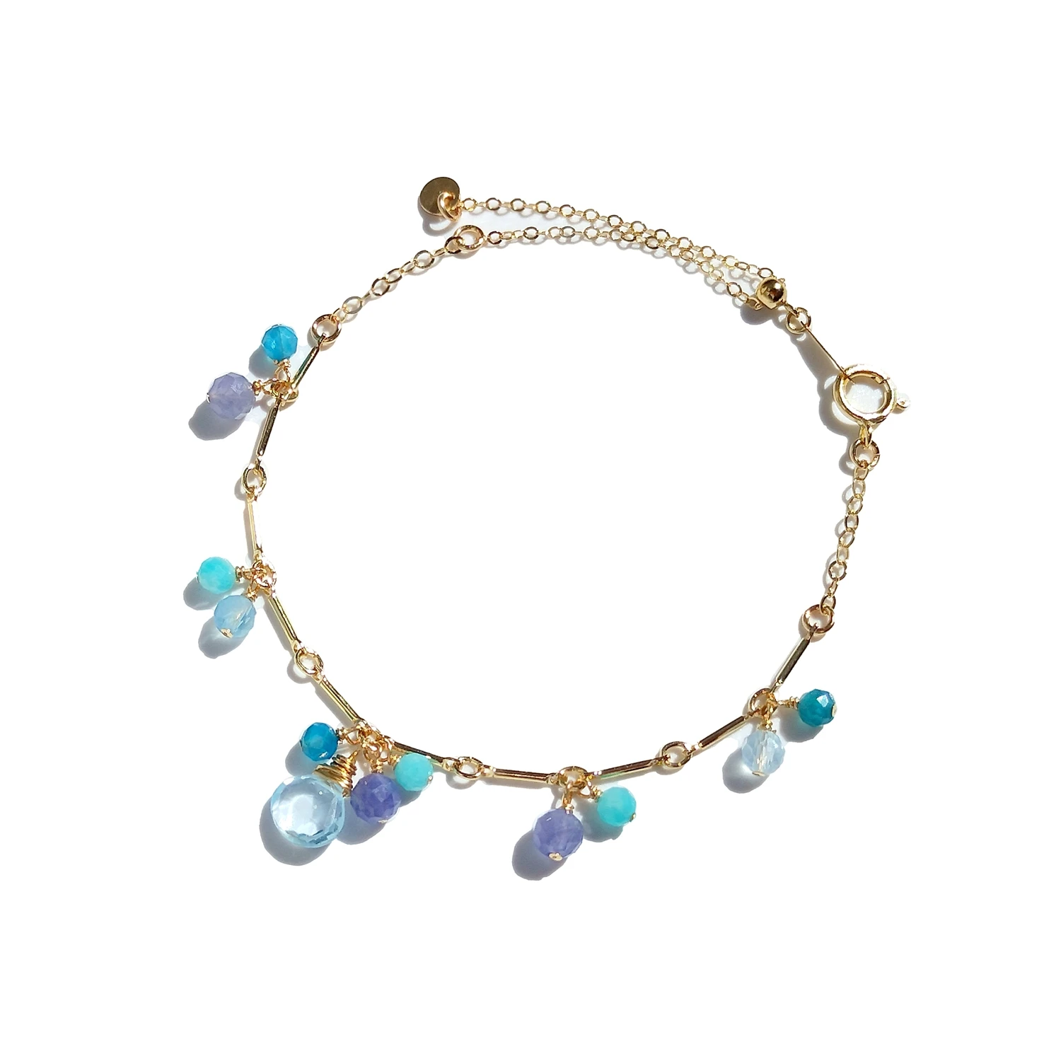 

Lii Ji 14K Gold Filled Adjustable Chain Bracelet Natural Topaz Aquamarine Tanzanite Amazonite Etc. Handmade Jewelry