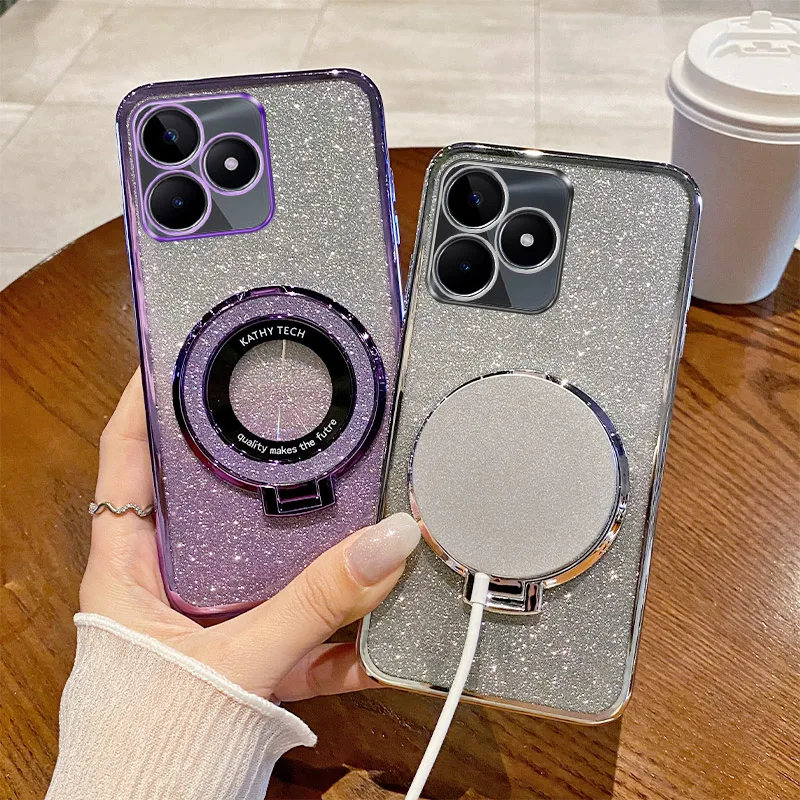 Glitter Ring Stand Soft Phone Case with Enhanced Grip
