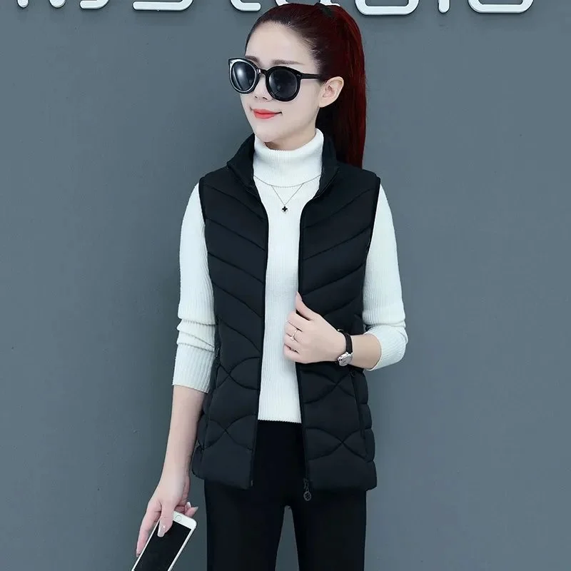 

2023 New Warm Autumn Winter Women Short Vest Coat Pockets Casual Fashion Sleeveless Jacket Solid Waistcoat Female Puffer Jacket