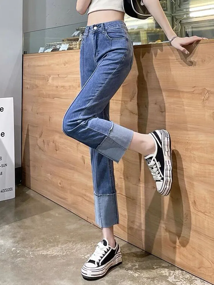 Slim polsini a vita alta Jeans dritti donna Vintage Oversize 4xl