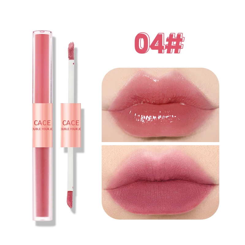 CACE Double Head Lip Gloss Sexy Red Lip Makeup Lip Mud Mirror Water Gloss Lip Glaze Matte Lipstick Waterproof Korean Cosmetics 