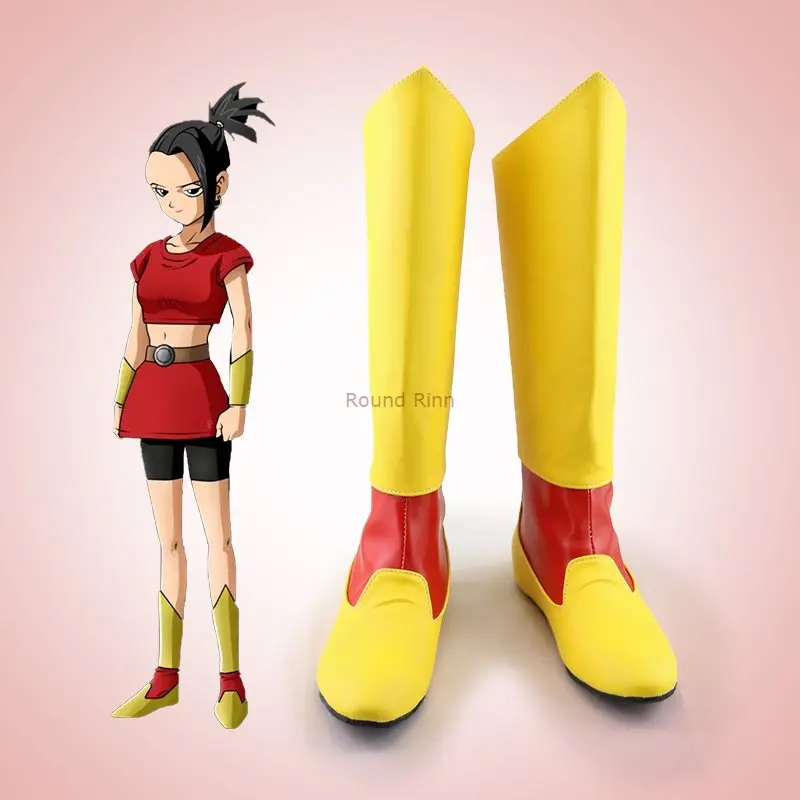 

JP ANIME DBZ Universe 6 Kale Cosplay Costume Shoes Yellow Handmade Faux Leather Boots