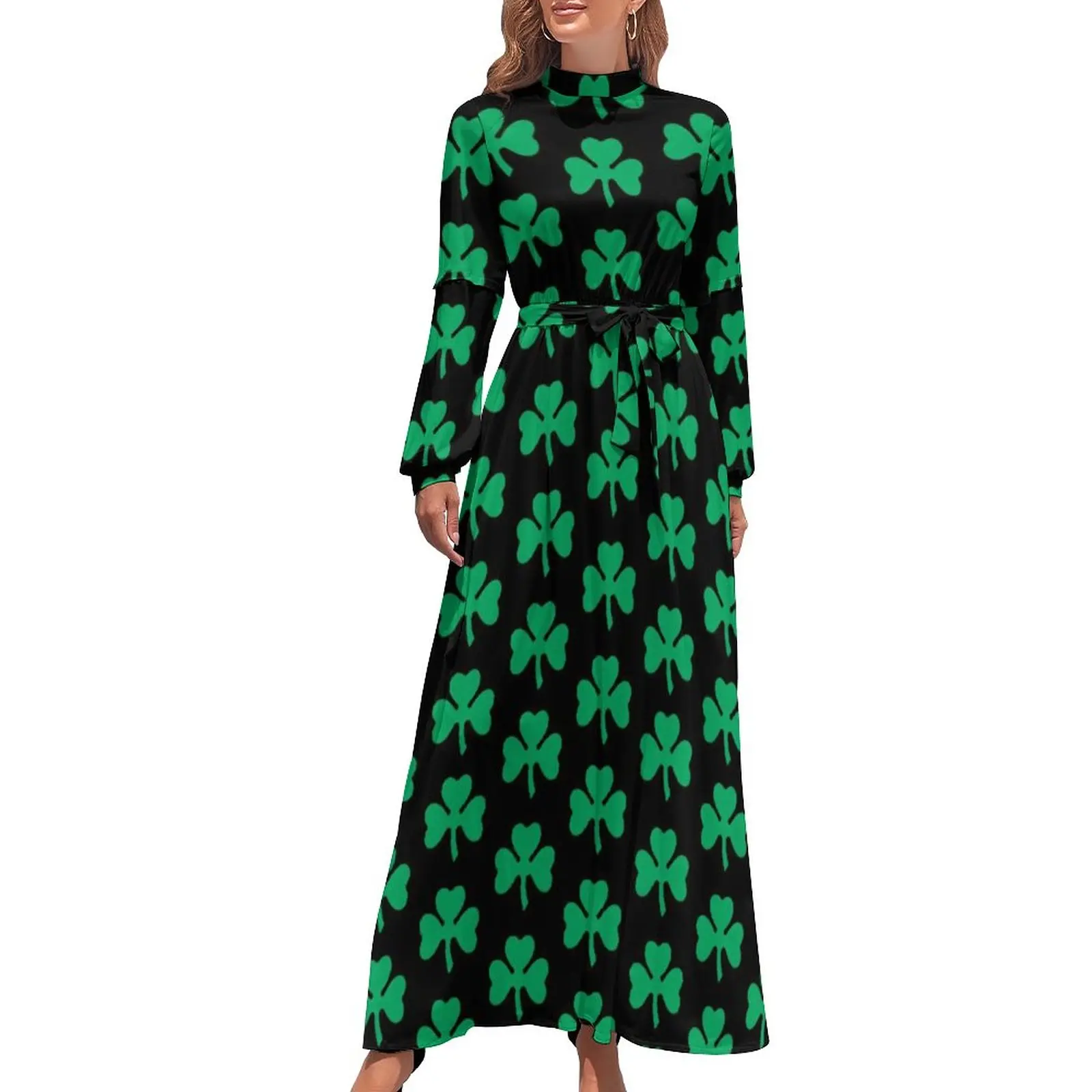 

St Patrick's Day Dress Irish Green Shamrock Clover Modern Maxi Dress Street Style Bohemia Long Dresses High Waist Design Clothes