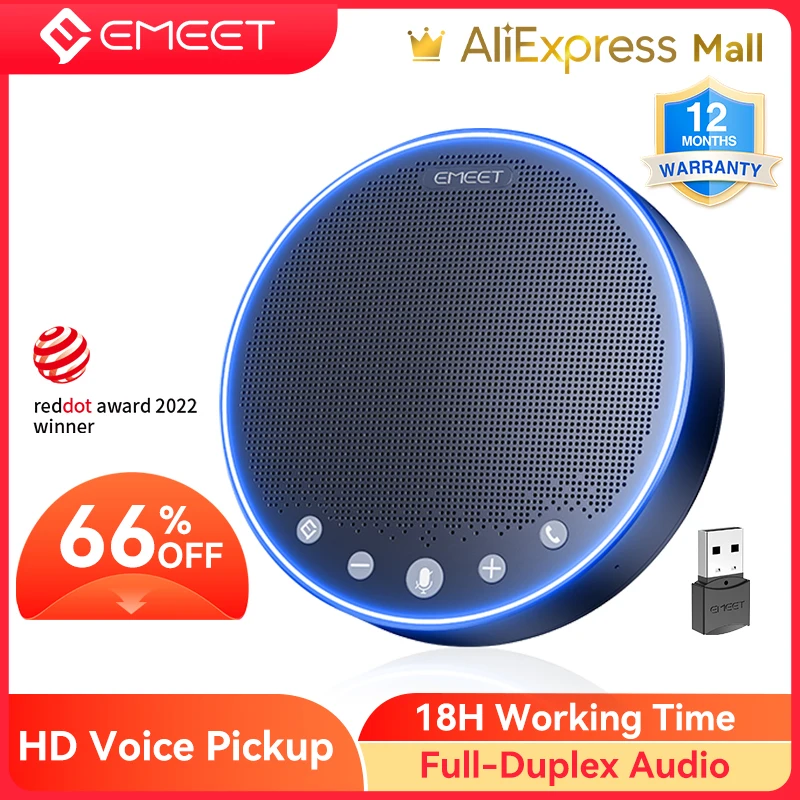 Conference Bluetooth Speakerphone W/ 4 Ai Mics 360° Voice Pickup Emeet