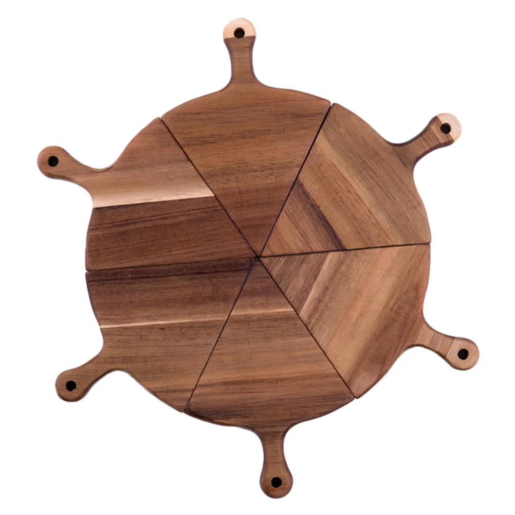 6 Pcs Set Wooden Pizza Pan Food Trays Western Coffee Table Wood Bread Tray Pizza Severing Tray Dining Bar Kitchen Tools