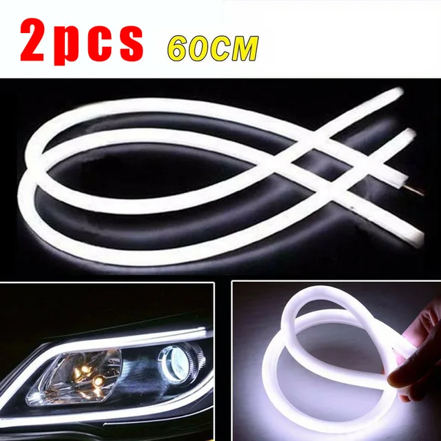2 Strisce LED Per Auto - 60 Cm - Luci Diurne Bianche E Freccia Gialla Fluente - Impermeabile IP65 - 12V