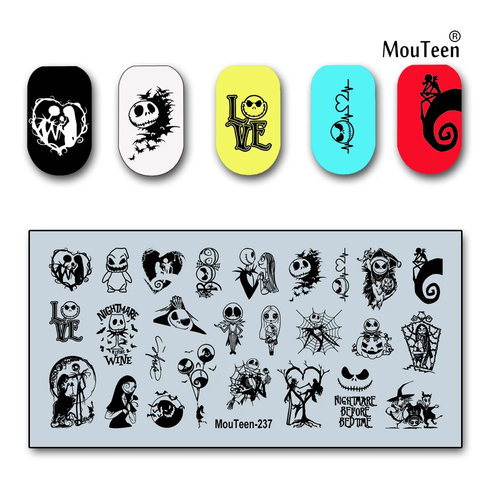 새로운 크리스마스 공포 밤 네일 스탬프 악몽 와인 네일 스탬프 플레이트 네일 ..