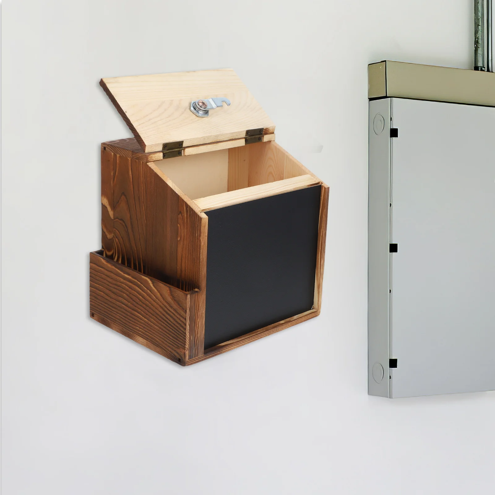 Wall Mountable Wood Comment Box Secure Locking Donation Box Suggestion With Slot Money Saving Metal Donation