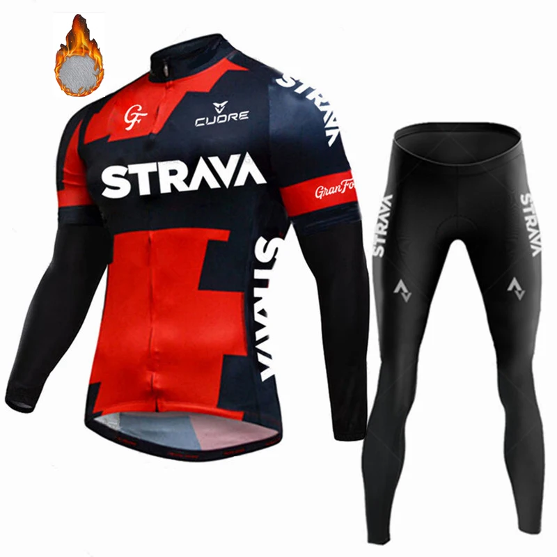 2024 STRAVA Bike Jersey Set Cycling Men Winter Bicycle Clothing Long Sleeve Cycling Jersey Man Road Bikes Bib Shorts Bycicle 2