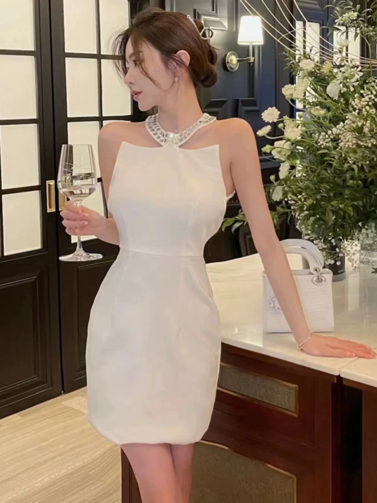

Sexy Halter Strapless Bodycon Short Mini Dress For Women Backless Sleeveless Dress Nightclub Wear