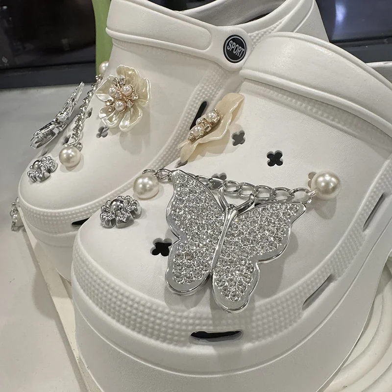 Crystal Butterfly Diy Clogs Sandals Women Summer Chian Chunky Platform Sandles Woman Comfortable Wedge Heels Garden Shoes Female