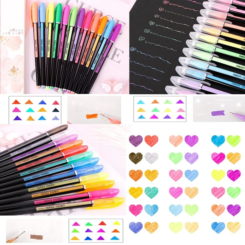 48 PC Scented Glitter Gel Pens Coloring Books Drawing Neon Metallic Scent Pen