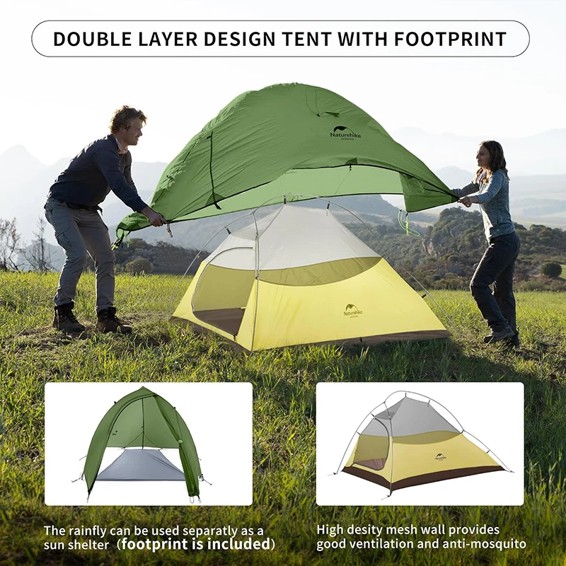 Naturehike Cloud Up 1 2 3 Tent Ultralight Camping Tent Double Layer Waterproof Tent Outdoor Hiking Backpacking Tent with Mat — view 2