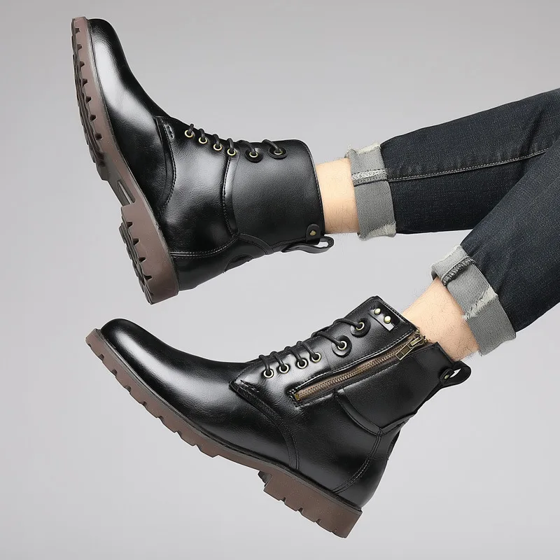 Autumn Large Size 38-48 Men's Chelsea Boots Fashion High Leather Shoes Zipper Casual