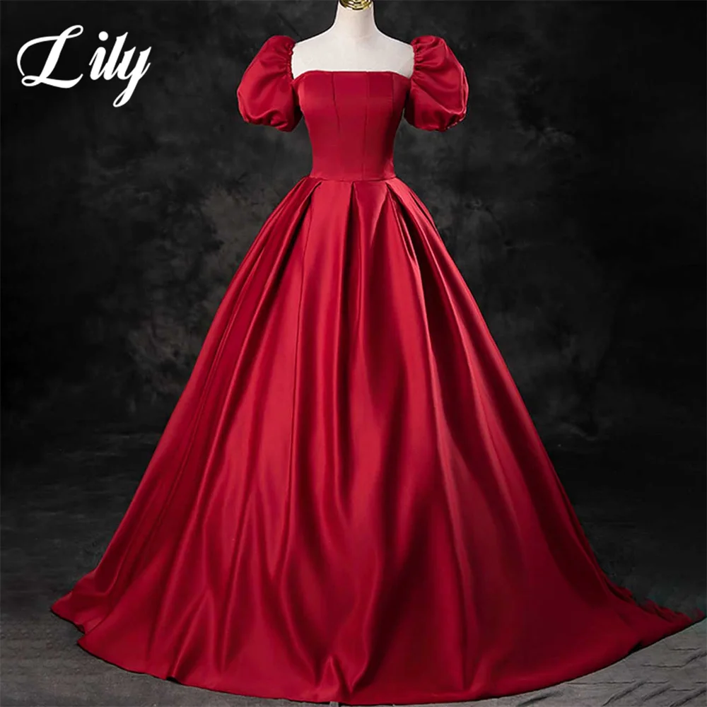 Lily Red Regular Sleeve Evening Gown A-Line Sexy Elegant Prom Dress with Pleats Strapless Wedding Evening Dress robes de soirée