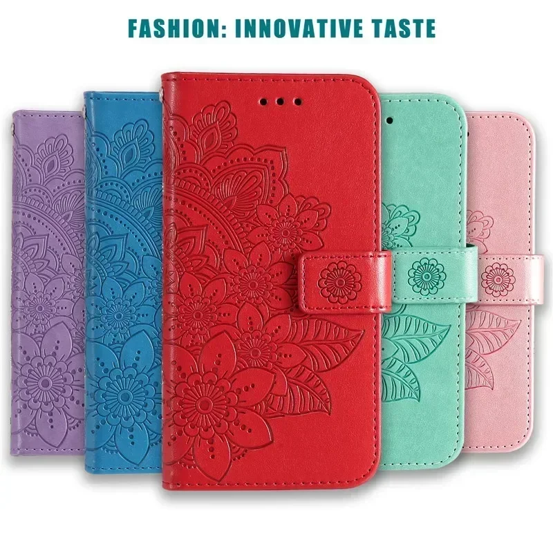 Retro Totem Sunflower Leather Wallet Phone Case - Magnetic Flip Cover