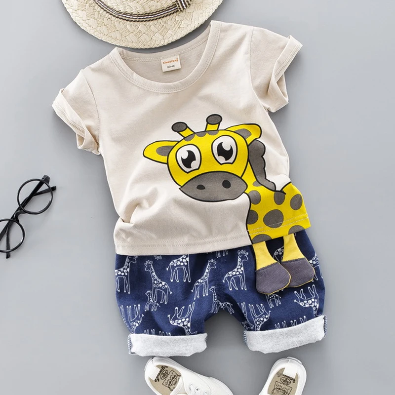 LJW 2022 Cartoon infant Suits Baby Clothing Set for Boys Girls Cute Summer Casual Clothes Set Striped Top+Shorts Kids Clothes Baby Clothing Set near me Baby Clothing Set