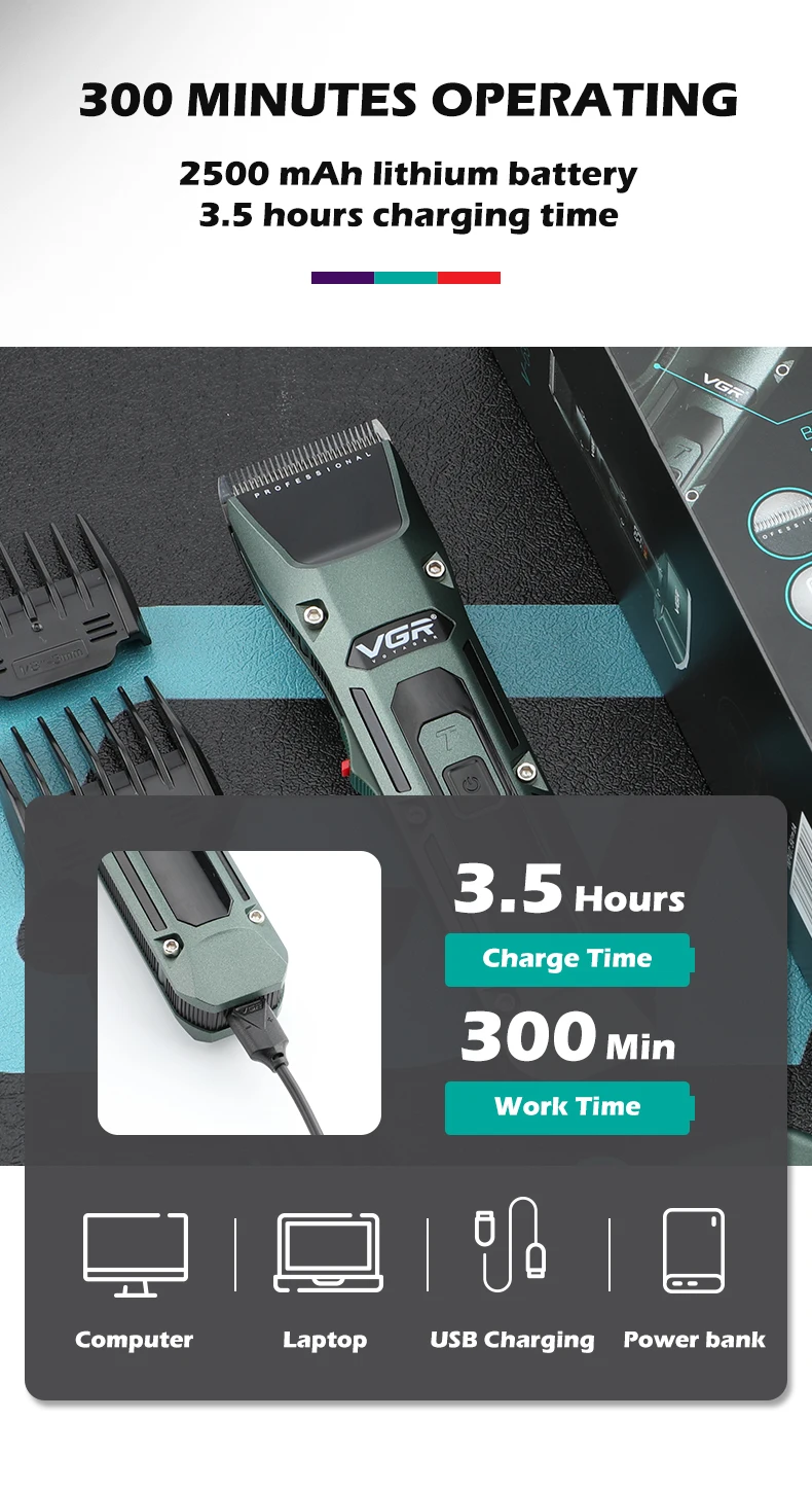 VGR Trimmer Trådløs Klipning Hine Professionel Hår Elektrisk Barber Digital Display Clipper til Mænd V-696_voghion.com