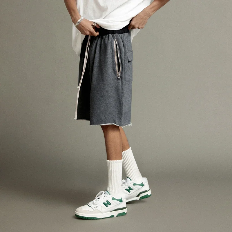 Cotton gray beach men's casual solid color shorts Frog drift Fashion Wear Summer Streetwear men's pants