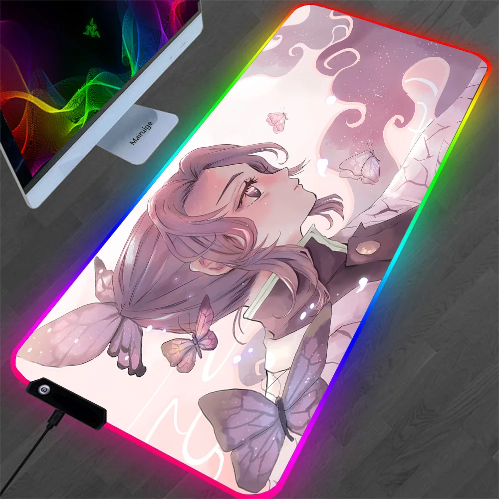 

Kimetsu No Yaiba LED Light Desk Mat XXL Computer Mousepad New Backlight Keyboard Cover Table Mause Gaming Mouse Pad RGB Carpe