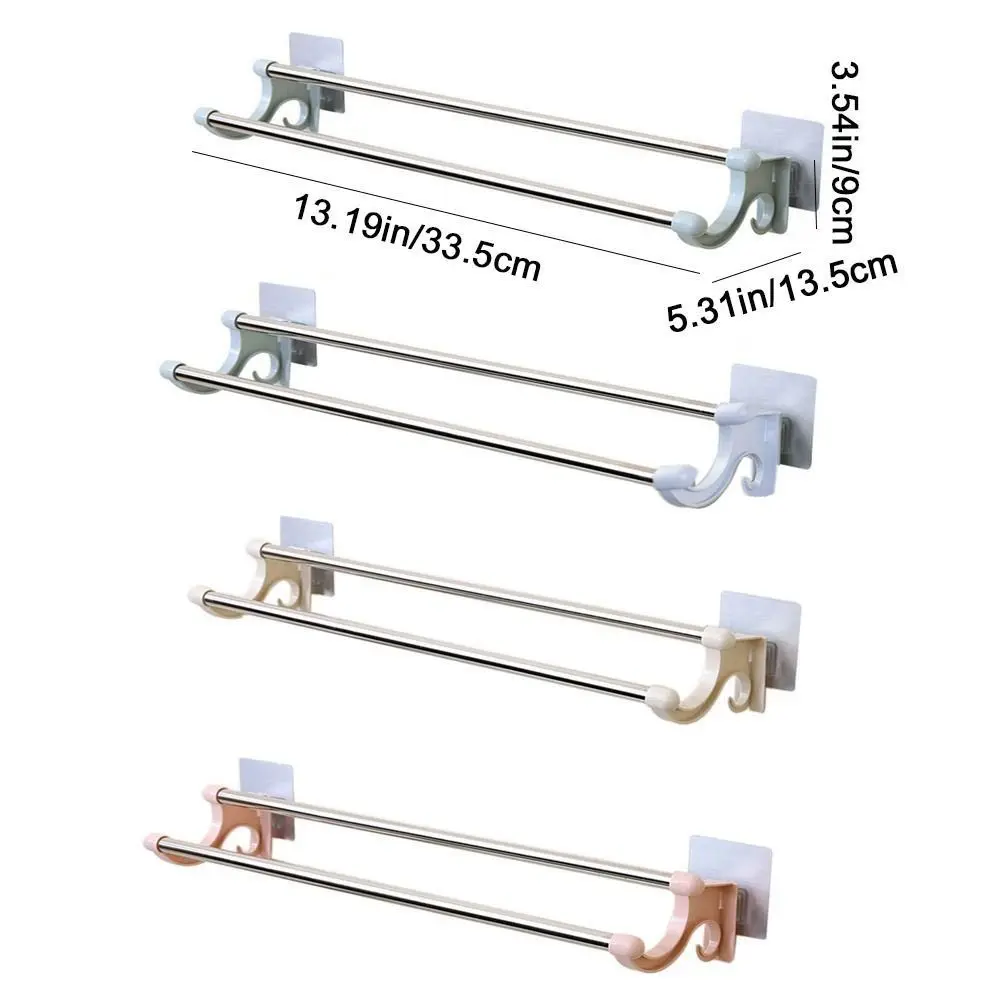 No Punching Double Rod Non-marking Towel Rack Bath Towel Rack Suction Cup Toilet Stainless Steel Hanging