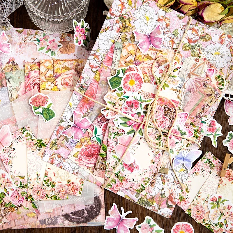 

40Sheets Material Paper Literary Flower Pads Plant Color Notebooks Writing Ledger Decorative Supplies Background Scrapbooking