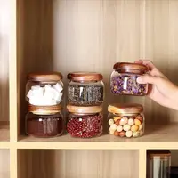 6pieces  Glass Jars Set,  Spice Jars with Bamboo Lids, Clear Glass Food Storage Containers, Kitchen Canisters Set 1