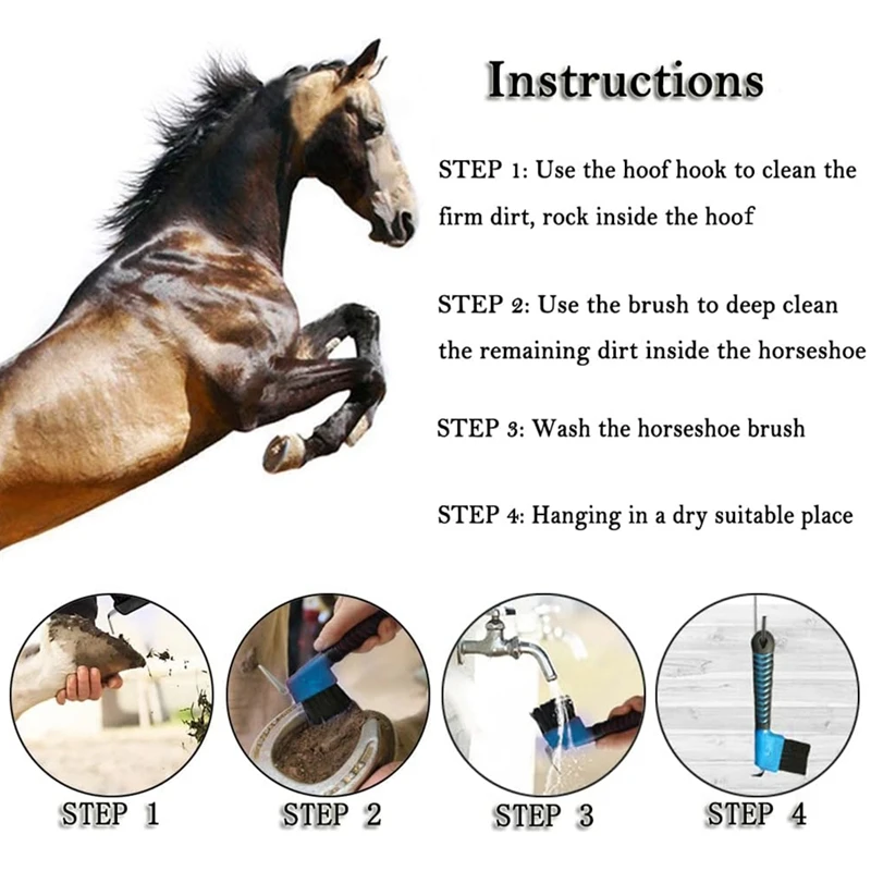 3PCS Sturdy Horse Hoof Pick Brush Horse Hoof Clean Tool With Soft Handle Portable Hoofpick 4
