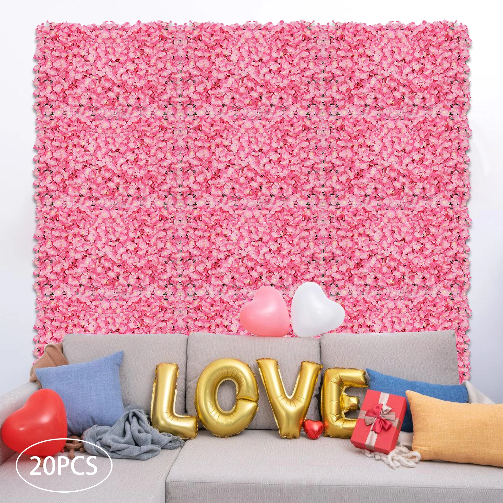 20 Pack 24''x16'' Artificial Flower Wall Panel Pink Flower Wall Panels Artificial Mat Silk Rose Panels
