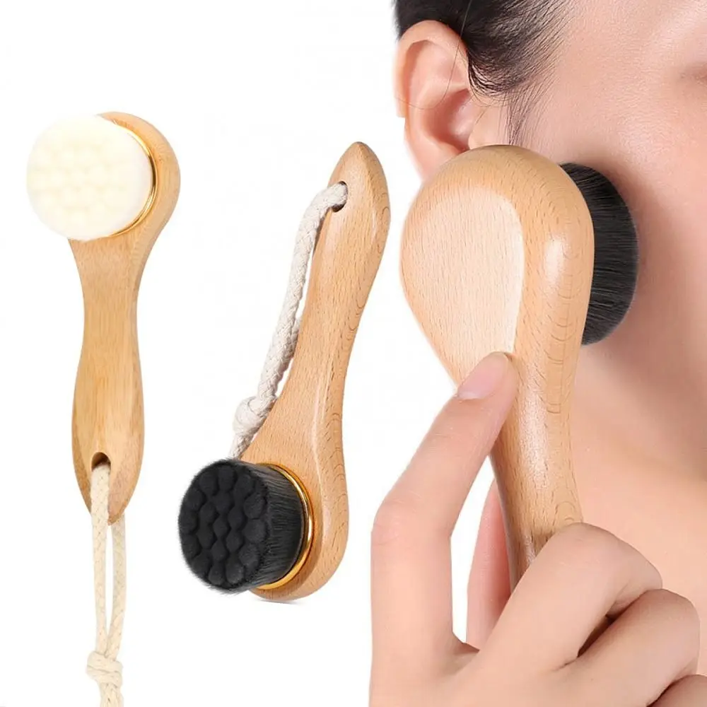 Wooden Handle Facial Cleansing Brush Exfoliating Brush Facial Cleansing Massage Care Brush Deep Pore Cleansing