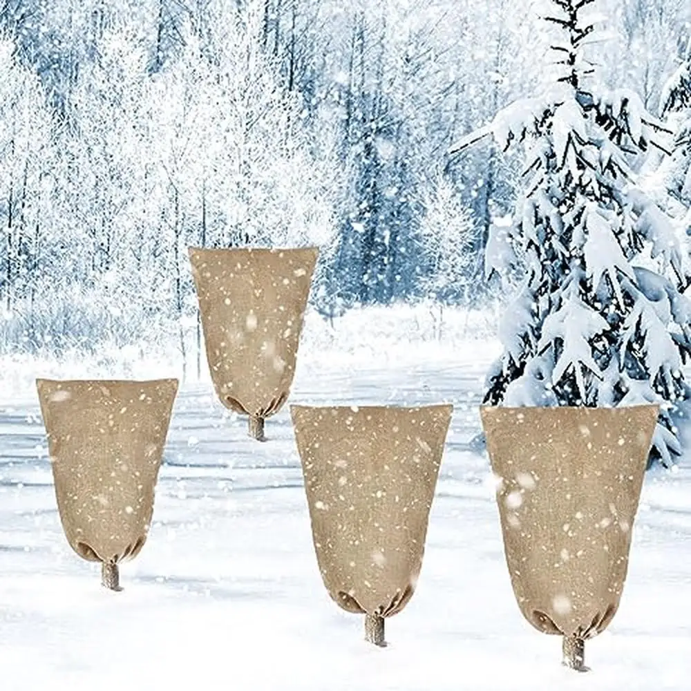 6-Pack Winter Plant Freeze Protection Bags 39.4" x 31.5" Burlap Covers Drawstring Zipper Versatile Garden Frost Cloth Roses