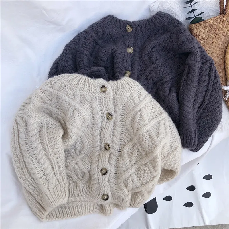 

2023 Boys And Girls Spring And Autumn Sweater Baby Kids Knit Cardigan Sweater Clothes Korean StyleTwist Shape Girls Clothing