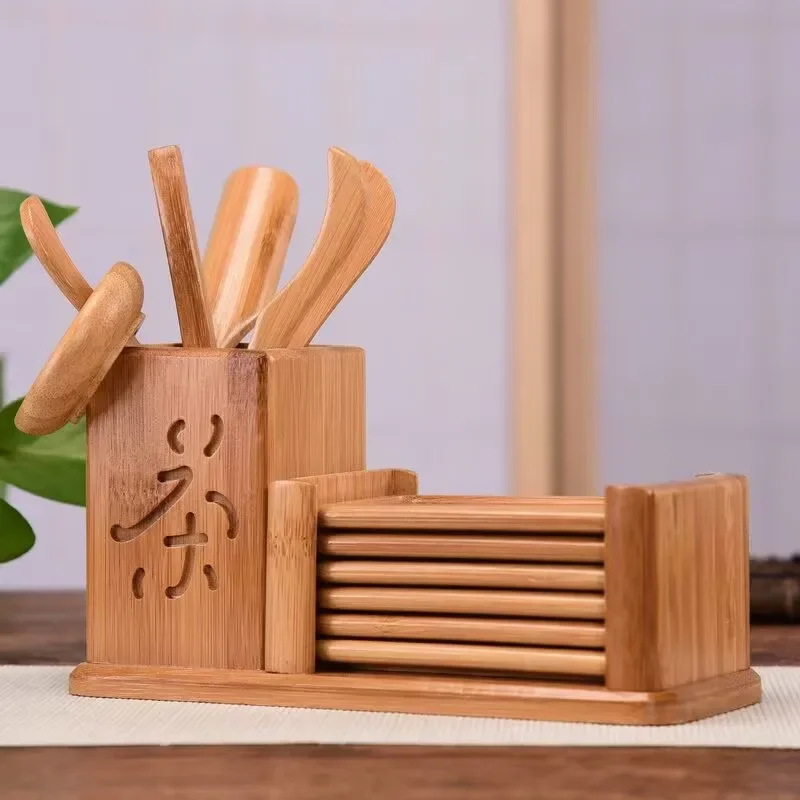 Chinese Bamboo Tea Tools Set Puer Knife Spoon Clip Strainer Vintage Handmade Kung Fu Tea Sets Accessories Ceremony