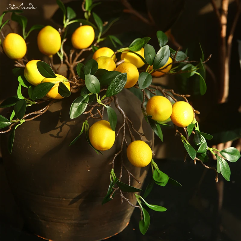 SunMade Lemon Fruit Branch with Green Leaves Artificial Flowers Photography Props