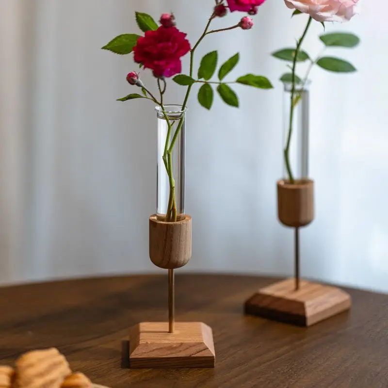 Solid wood desktop creative flower arrangement style literary and simple wall hanging flower glass test tube vase small vase