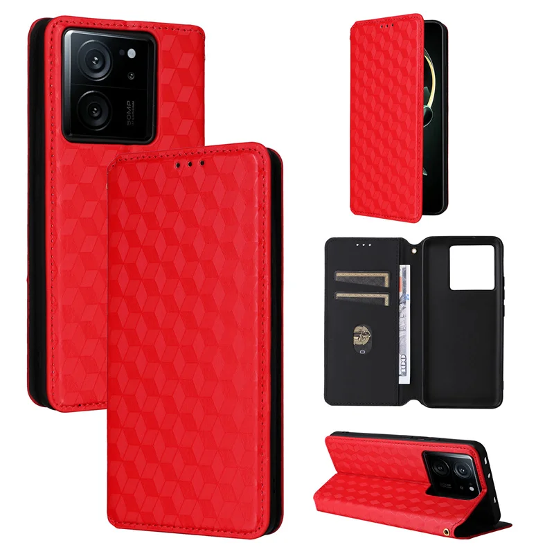 

For Redmi K60 Ultra stereoscopic lines flip wallet skin PU case purse for Xiaomi 13T 13T Pro Magnetic Phone Cover
